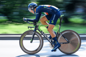 A man cycling at a high speed