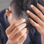 A person holding strands of hair