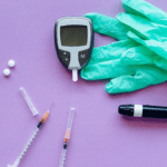 Medical supplies on a purple background