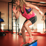 A woman doing an intense workout.