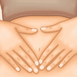 illustration of woman’s hand covering her stomach